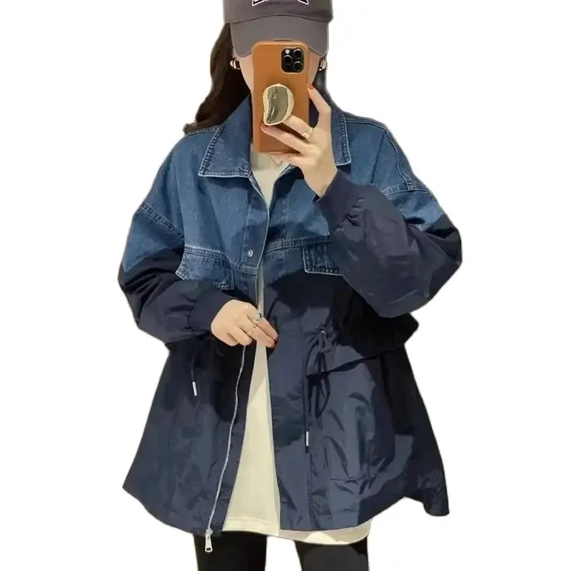 

Spring Autumn Mid-Long Denim Jacket Women 2024 New Fashion Loose Leisure Denim Join Together Windbreaker Coat Overcoat Female