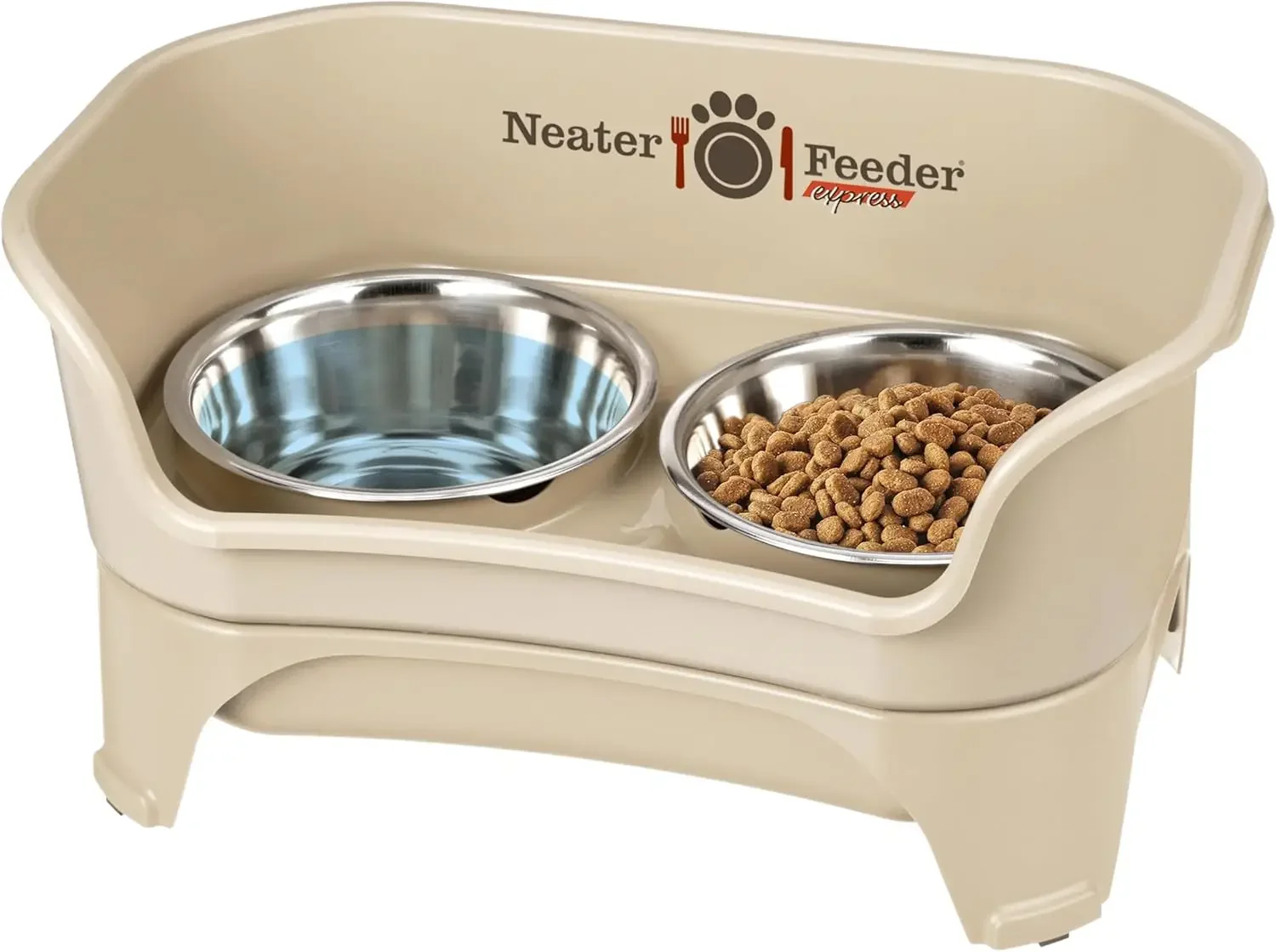 

Express Model - Mess-Proof Dog Bowls (Medium/Large, Almond) – Made in USA – Elevated, No Spill, Non-Tip, Non-Slip
