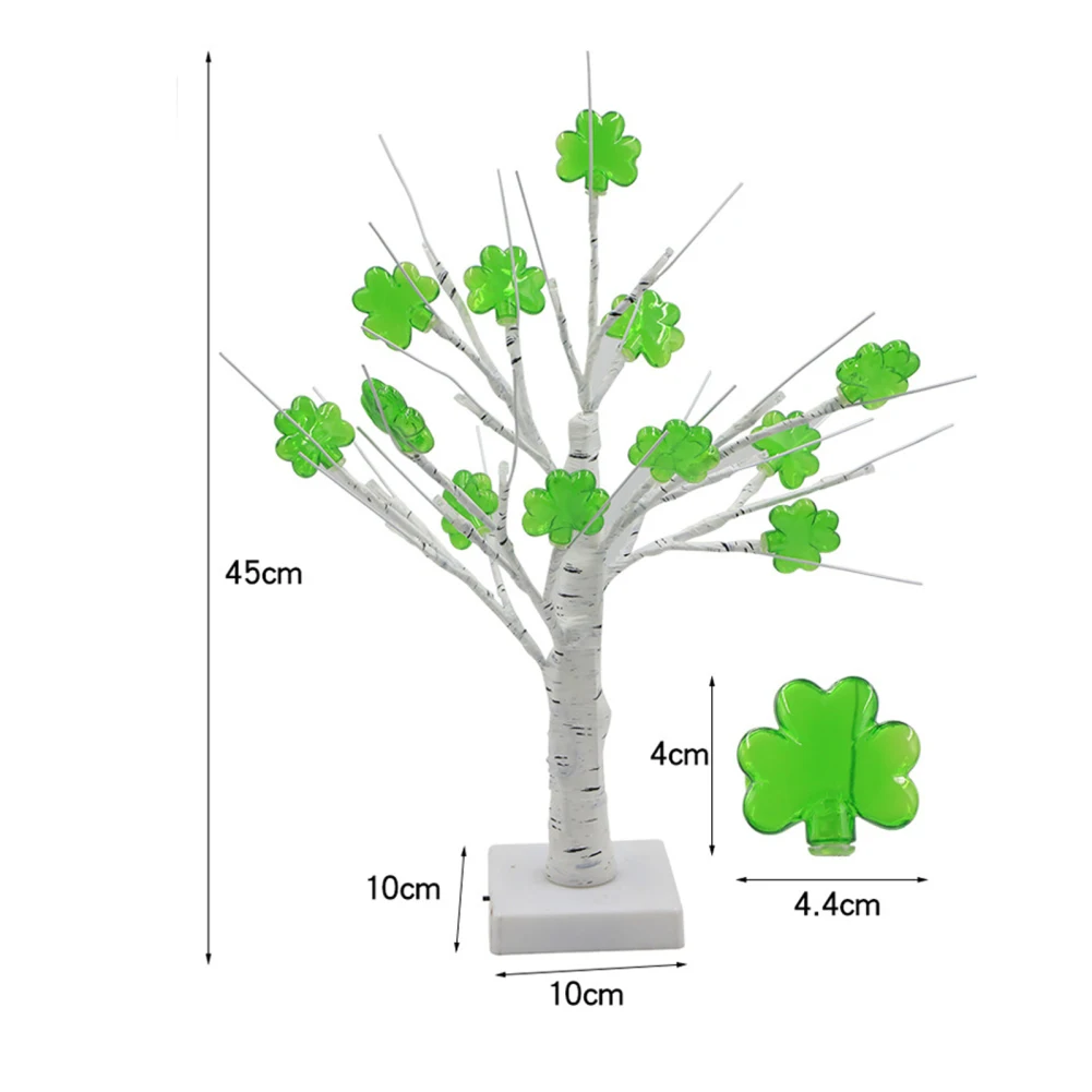 St Patricks Day Ornaments For Tree With Base Adjustable Branches 12 Clover Lights And 24 Green LEDs St Patricks Day Decorations