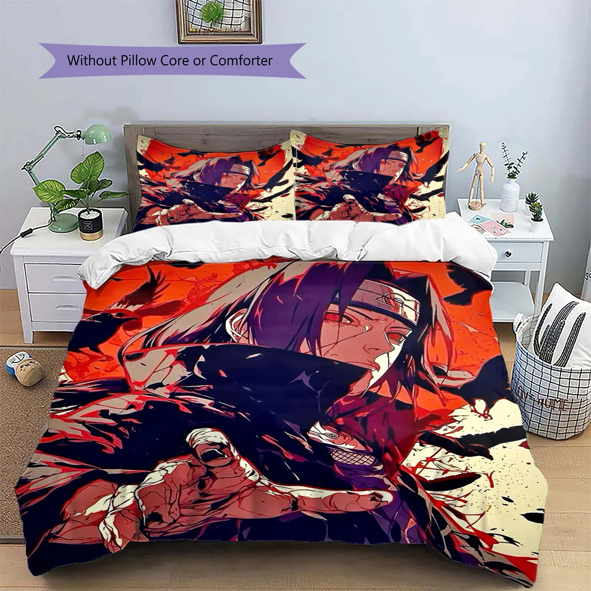 Itachi Uchiha Patterned Pillowcase & Duvet Cover Set Anime Trend Decor Bedding for Bedroom Gift for Fans.-TING