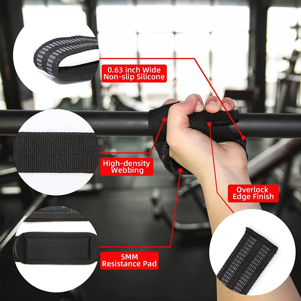 1Pair Hard Pull Wrist Lifting Straps Grips Band-Deadlift Straps with Wrist Padded and Anti-Skid Silicone - for Weightlifting