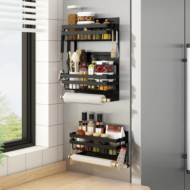 Imagem -02 - Multi-purpose Kitchen Storage Rack Geladeira Forno de Microondas Side Hanging Magnetic Punch- Tempero Rack de Armazenamento