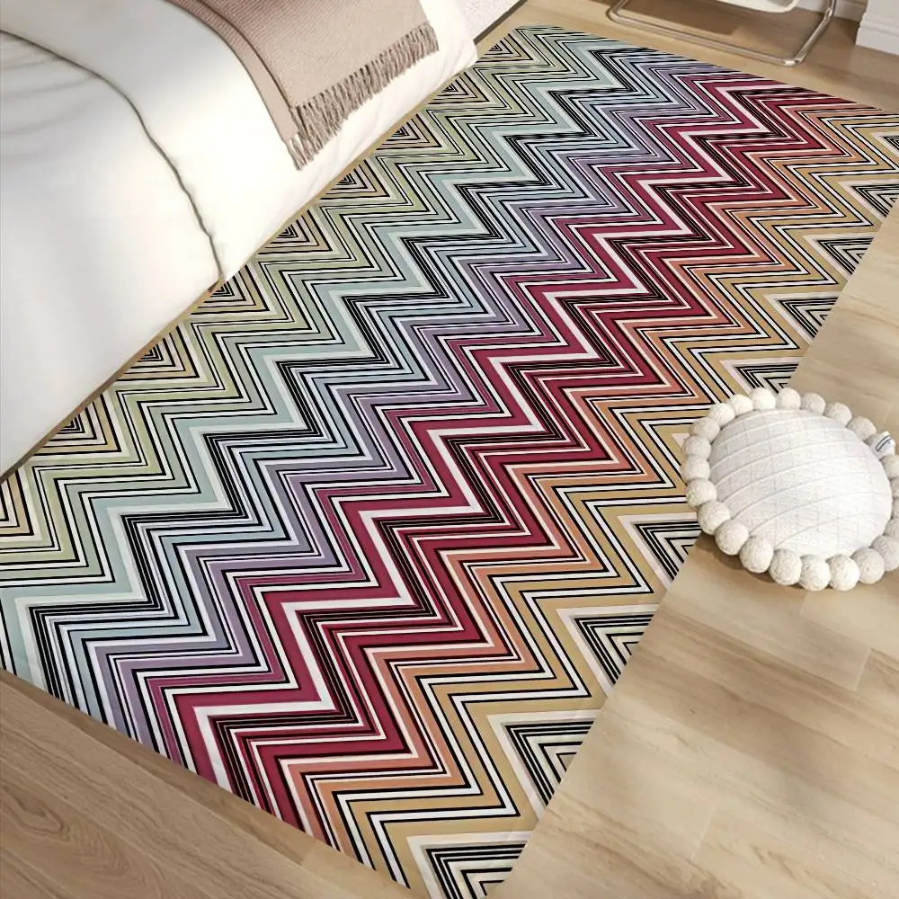 Geometric Zig Zag Wave Hallway Carpet Washable Non-Slip Living Room Sofa Chairs Area Mat Kitchen Doormat Area Rug