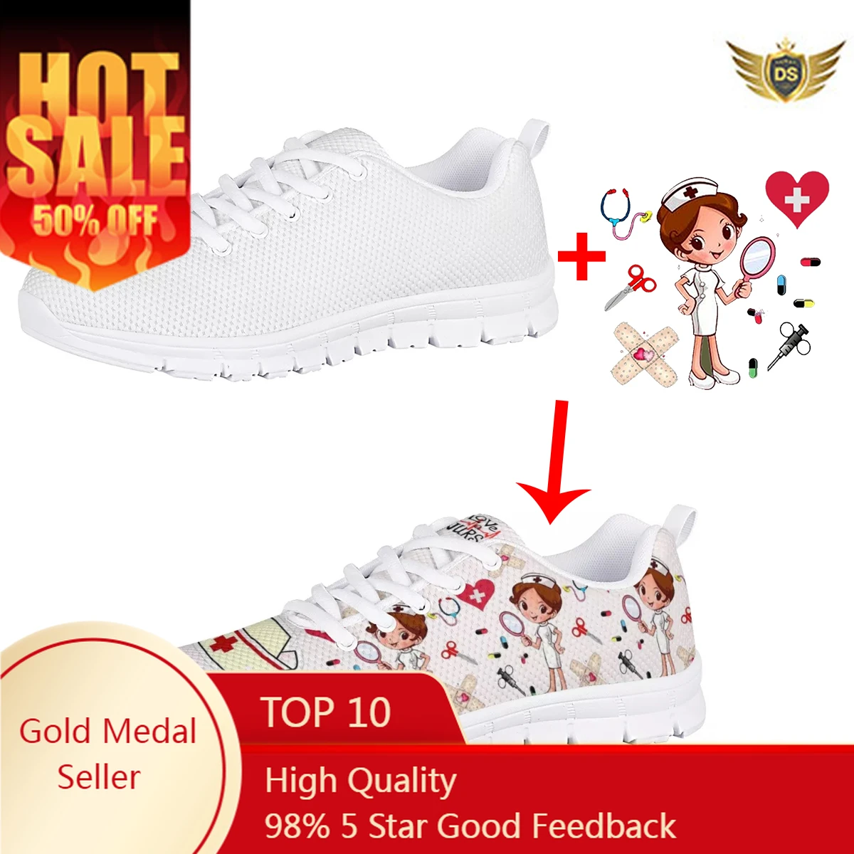 Custom Shoes White Style Breathable Net Shoes Women Casual Outdoor Customizable Flats Shoe Brand Sneakers Lightweight