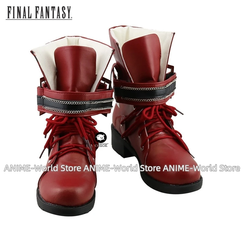 Final Fantasy Tifa รองเท้าคอสเพลย์หนัง PU รองเท้าบูทเทศกาลฮาโลวีนทำตามสั่ง