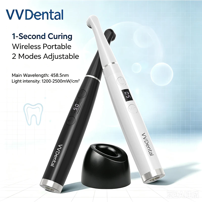 Lâmpada de Curação LED VVDental Sem Fio para Resina, Curação em 1 Segundo, 2500mW/cm², 10W de Alta Potência, Materiais de Odontologia Fotopolimerizáveis