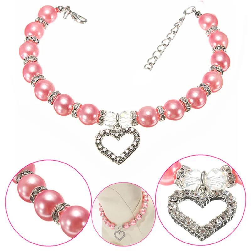 

Pet Pearl Collar Dog Princess Heart Pendant Necklace Cat Jewelry Collar Puppy Accessories Dog Chain Chihuahua Wedding Jewelry