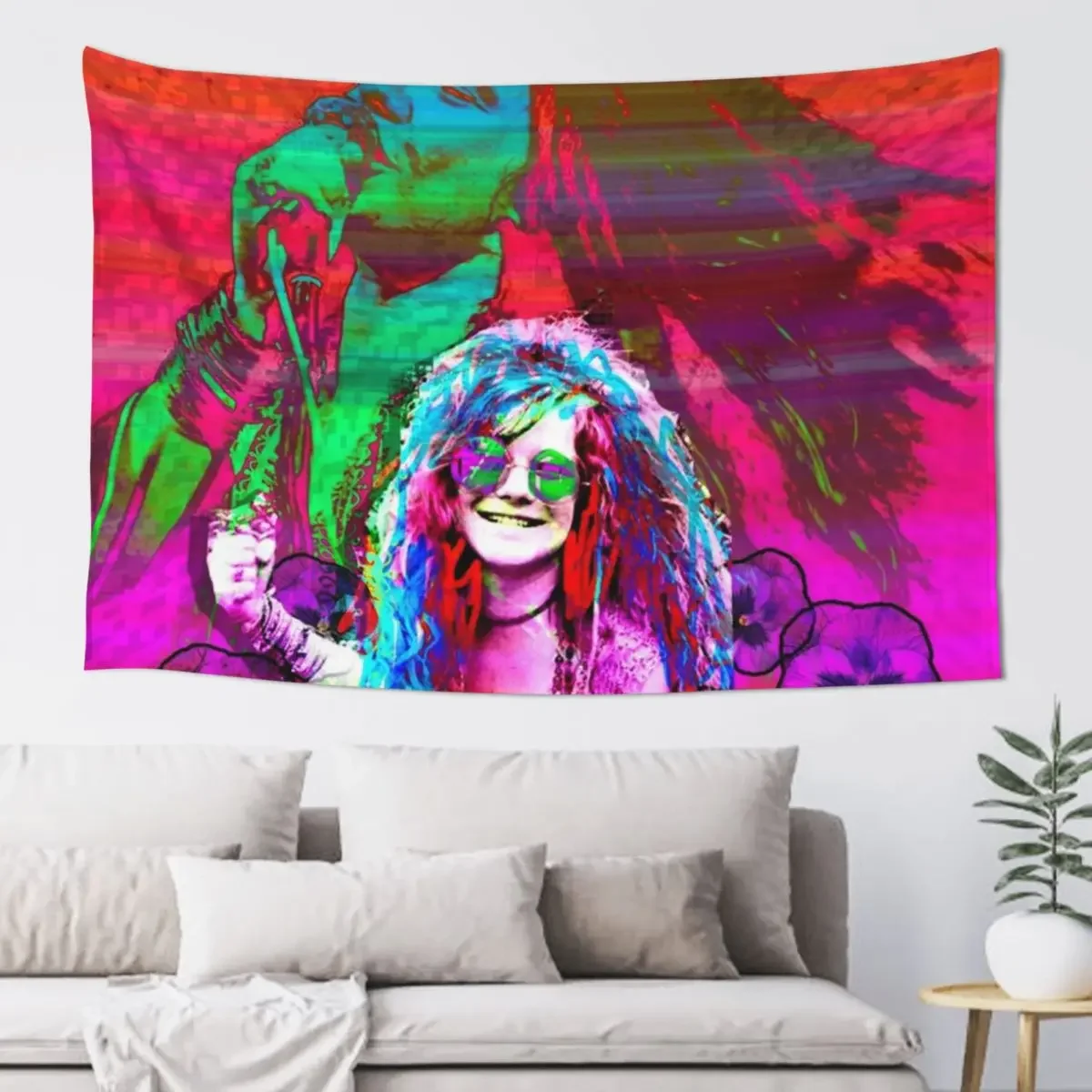 Janis Joplin, popart colors digital handmade by Iona Art Digital Tapestry Aesthetic Room Decors Wall Mural Tapestry