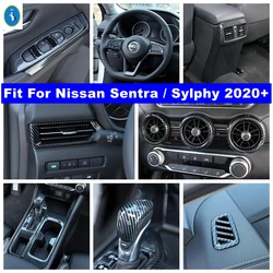 Air AC Vent Outlet / Gear Shift Knob / Steering Wheel Cover Trim For Nissan Sentra / Sylphy 2020 - 2024 Carbon Fiber Accessories