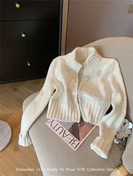 French Elegant Knitted Cardigan Sequins Sparkly Women Harajuku Hiphop  Sweater Turn Down Collar Long Sleeve Korean Streetwear