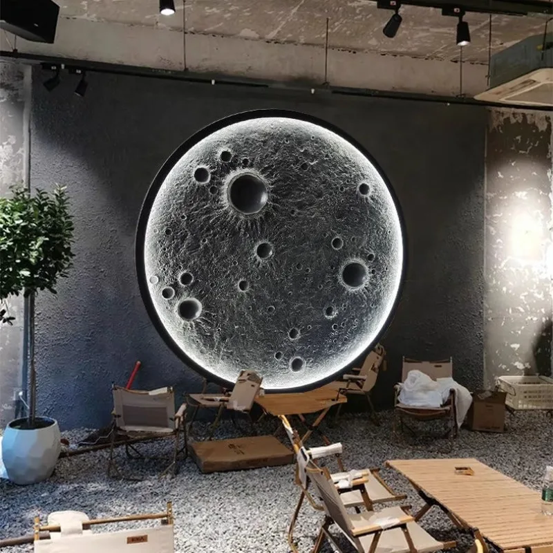 

Moon background wall 3d three-dimensional relief moon lamp entrance decorative lamp photo clock in decorative