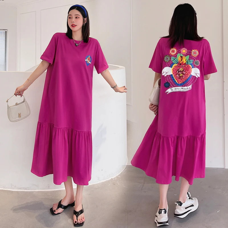 Plus Size abiti da donna per il 2023 Summer Print Lady Causal Vestidos tasche rosso nero colore t-shirt Dress abito femminile KE3286