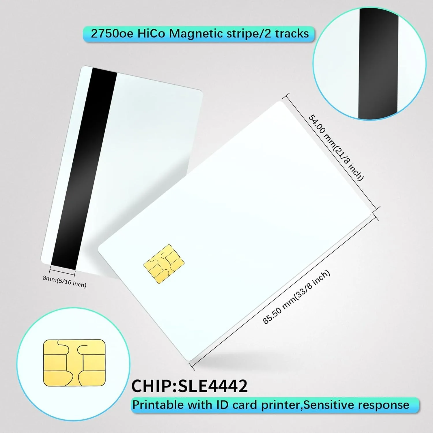 10 Pcs SLE4442 Chip Contact IC Card with 5/16inch 2 Tracks Hico Magnetic Stripe 2 in 1 Blank PVC IC Smart Intelligent Card