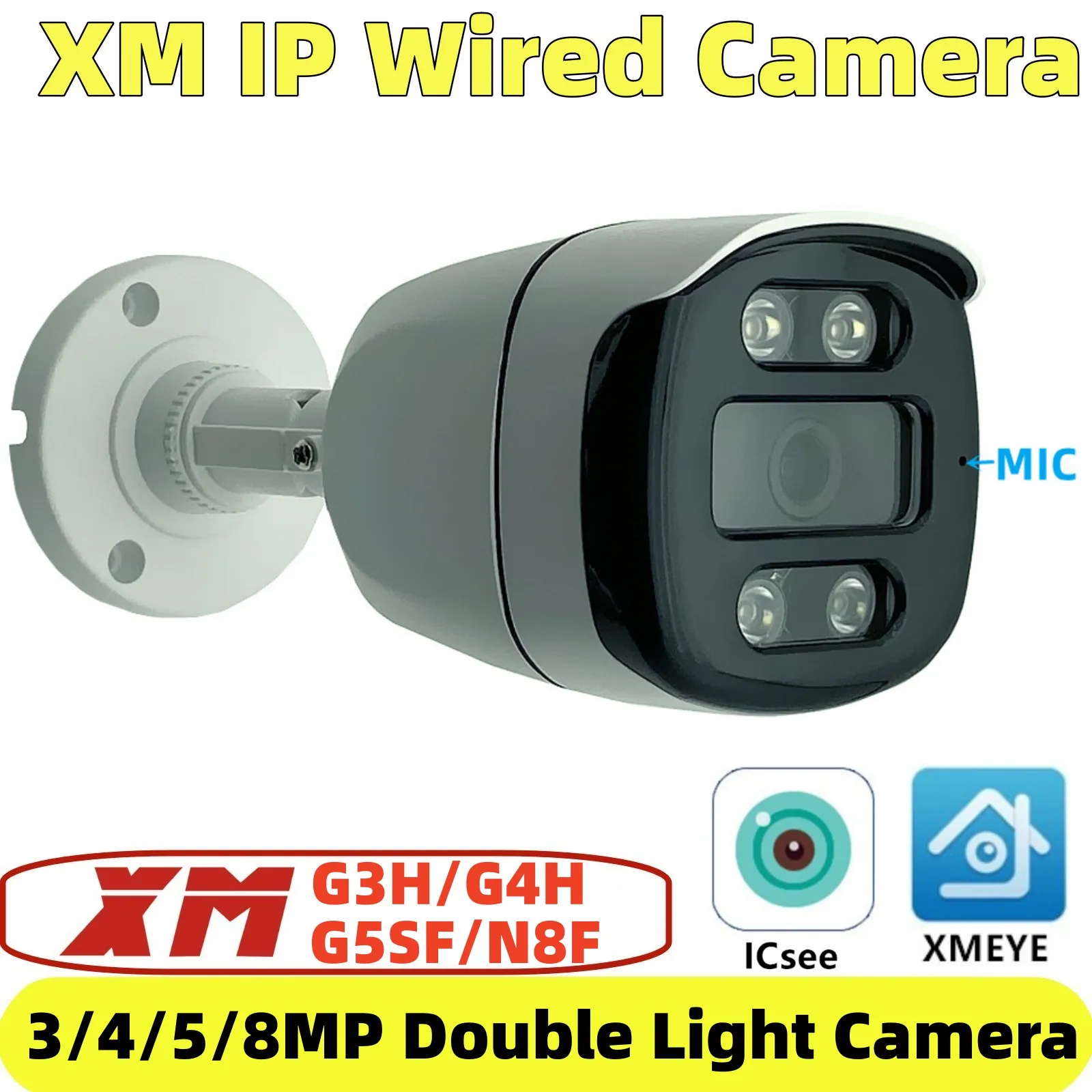 8/5/4/3MP XM IP Bullet Camera Double Light Motion Detect Built-In MIC XMEYE ICsee P2P Onvif RTSP Low illumination NightVision