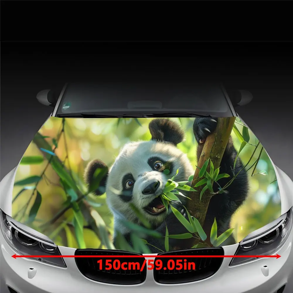 Cartoon Panda Climbing Bamboo Car Hood Wrap Color Vinyl Sticker Truck Graphic Bonnet DIY Auto Accessories Decoration Decal Gift