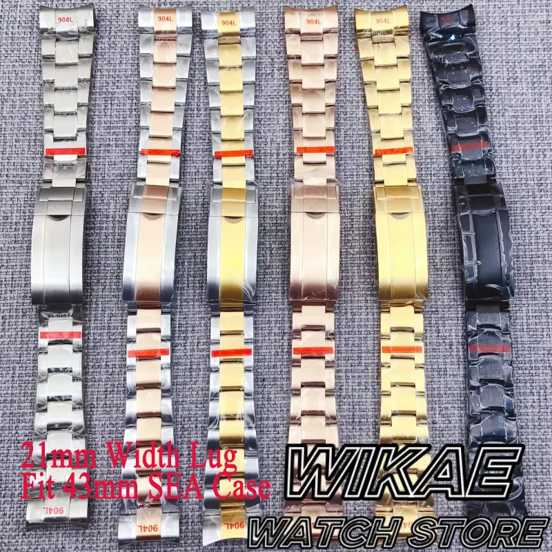 

Ремешок для часов из нержавеющей стали шириной 21 мм, черный, двухцветный, серебристый, золотой, розовое золото, браслет для часов, скользящая пряжка, подходит для корпуса часов SEA 43 мм