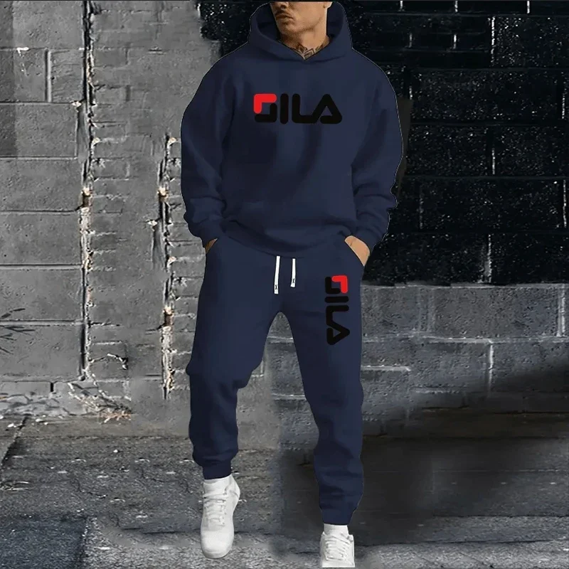 2025 hommes marque pull à capuche + taille élastique pantalon printemps et automne loisirs de plein air Jogging Fitness deux pièces ensemble