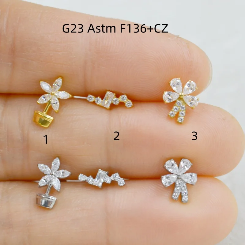 

Лот 10 шт., украшения для тела G23, титановые украшения для пирсинга, новый цветок, CZ, губная серьга, штанга для ушей, спираль для козелка, ладья, штанги-гвоздики