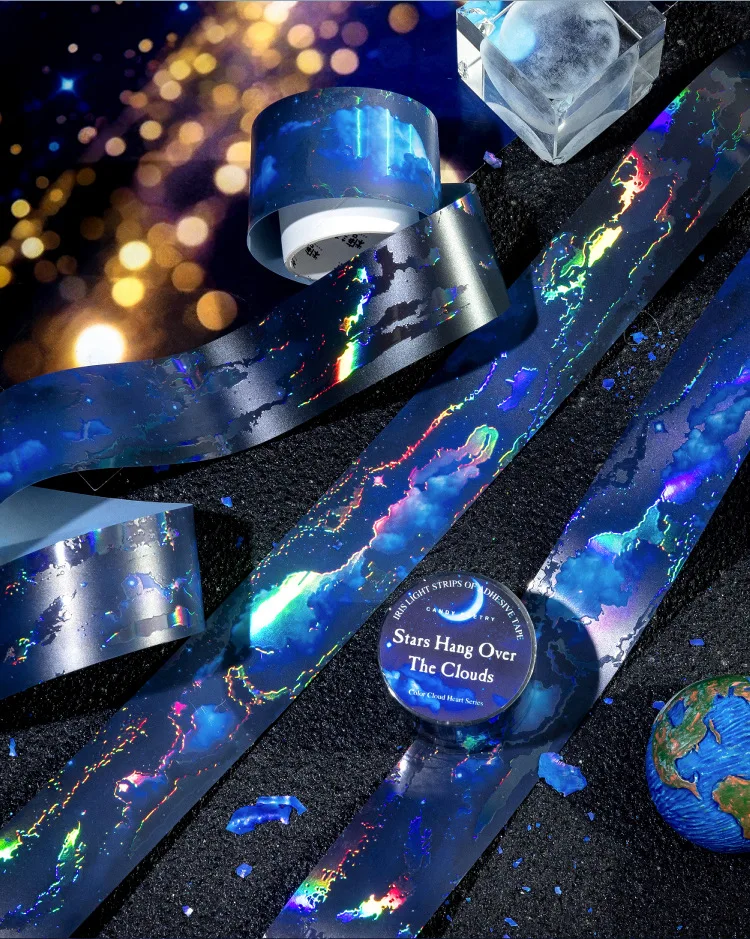 1 Rolle/3x100cm Hochglanz-PET-Klebeband mit Laser-Silber-Effekt und Himmelsmotiv, glänzender Laser-Silber-Effekt für DIY-Projekte – Detail 7