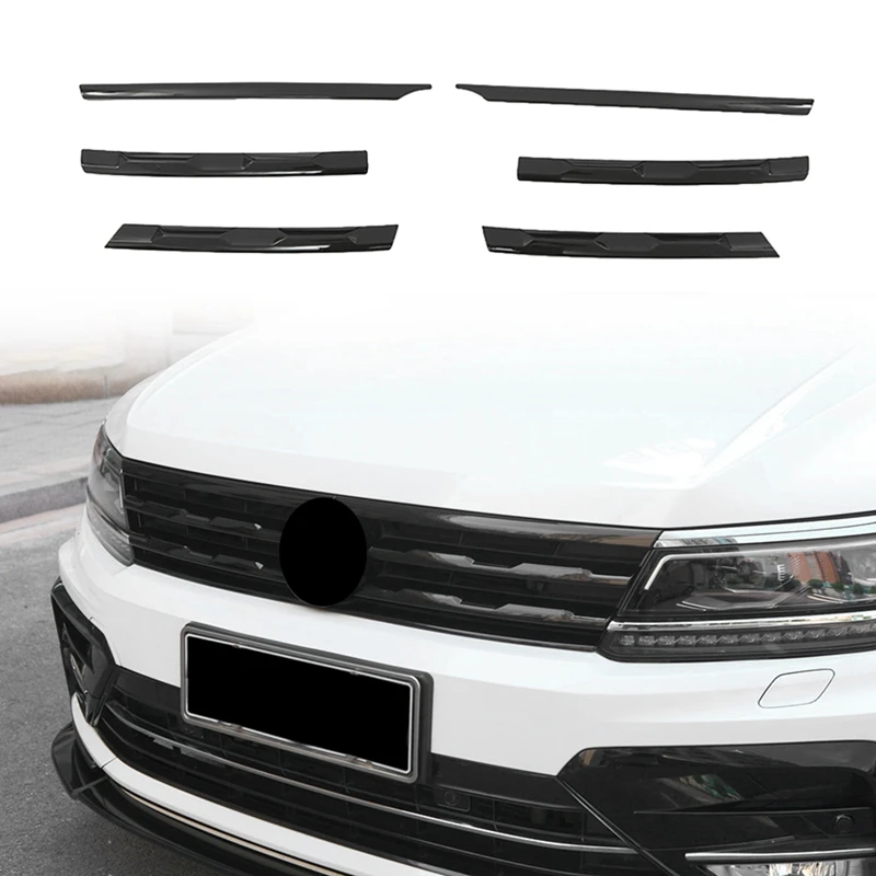 12X LHD For Tiguan L 2017-2021 Glossy Black Front Bumper Mesh Center Grille Grill Moulding Strips Cover Trim