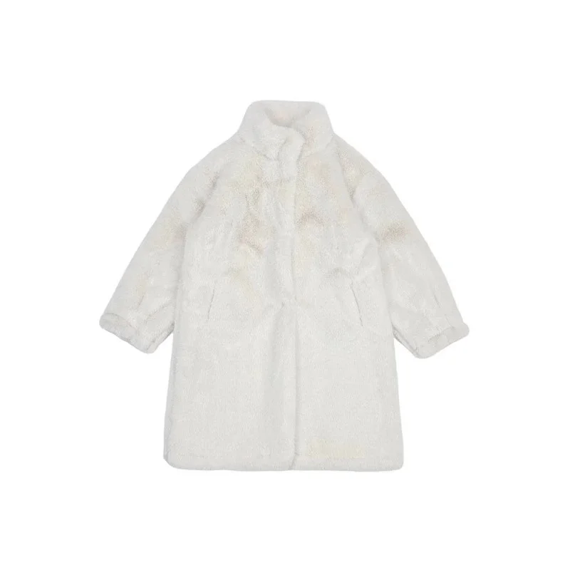 -30℃ Faux Fur Girls Jacket Winter New Long Solid Color Thick Warm Berber Fleece Trench Coat for 5-12Y Kids Fashion Snowsuit