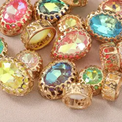 10pcs Fashion Golden Frame Bead Crystal Waterdrop Round Beads Charms Pendants DIY Jewelry Making Necklace Accessories Supplies