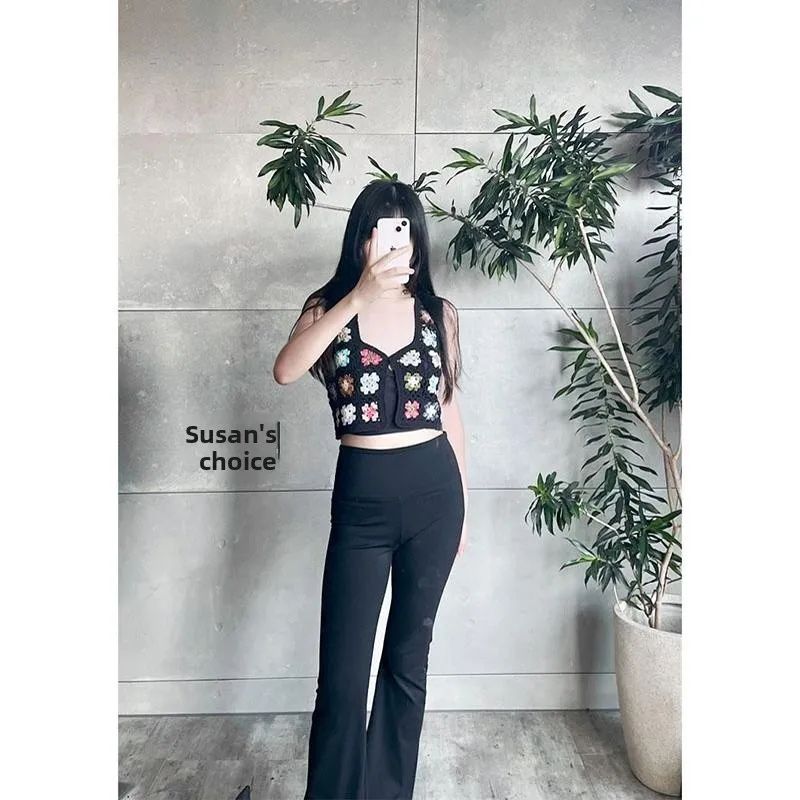 

Susan Faionable ort вязаный черный жилет с вышивкой ручной вязки крючком цветочный дизайн Ele Personali ретро Sle женский топ