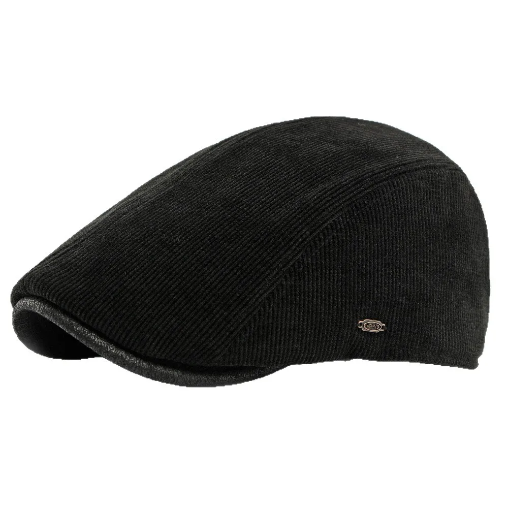 Autumn And Winter Fleece-lined Thick Warm Hat Men's Corduroy Beret British Retro Forward Cap Women's Painter's Cap