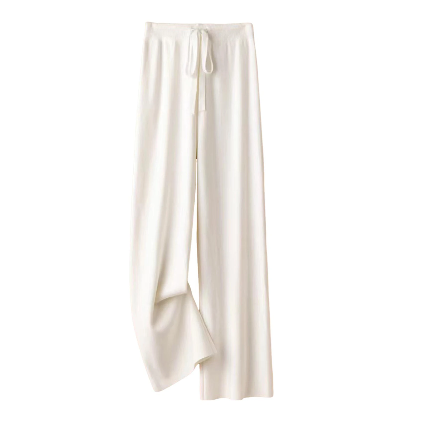 2025 ผ้าม่านสูงเอวกางเกงขากว้างผู้หญิงฤดูใบไม้ร่วงฤดูหนาว Casual หลวมถักกางเกงขาตรง LACE-up ผู้หญิงกางเกง