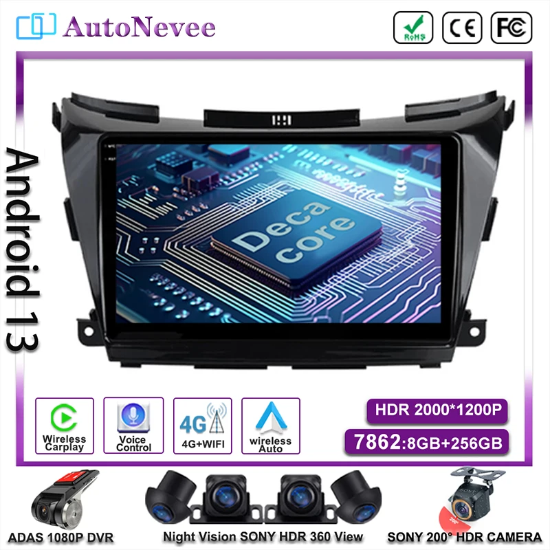 Android 13 autoradio per Nissan Murano Z52 2015-2020 lettore multimediale di navigazione per Auto GPS Stereo DVD NO 2DIN Carplay Screen HDR