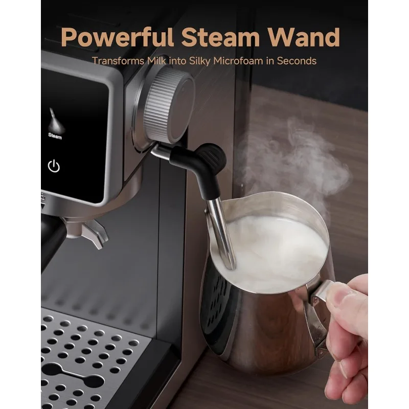 ماكينة اسبريسو 20 بار مع مطحنة - ماكينة قهوة 3 درجات الحرارة مع 20 إعدادًا للطحن، ماكينة صنع اسبريسو للمشروب الساخن/البارد #6