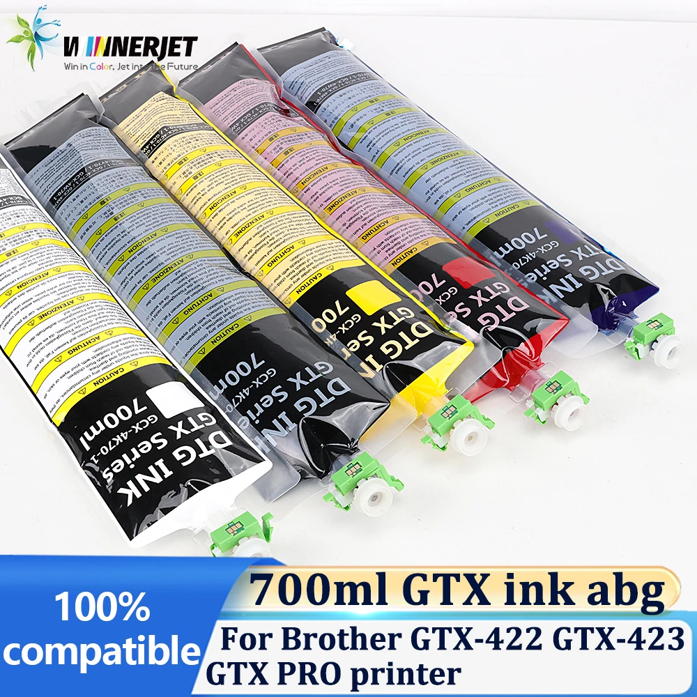 

Winnerjet 700ml/bag DTG Textile ink With Chip for Brother GTX GTX Pro GTX-422 GTX-423 GTX-425 GTX-600 Printer Bulk Refill ink