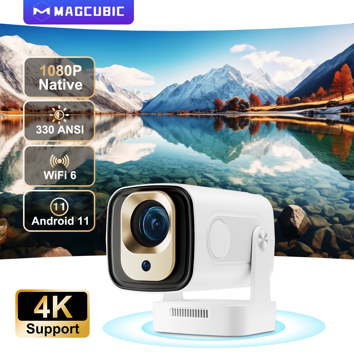 Magcubic HY310 Android 11 Projector 4K Native 1080P Auto Focus Native 330ANSI Dual Wifi BT5.4 Air Mouse Voice Home Outdoor Movie