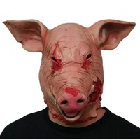 Scary Bleeding Pig Latex Mask Halloween Costume Masquerade Cosplay Props Bloody Animal Latex Pig Head Butcher Horror Adult Masks