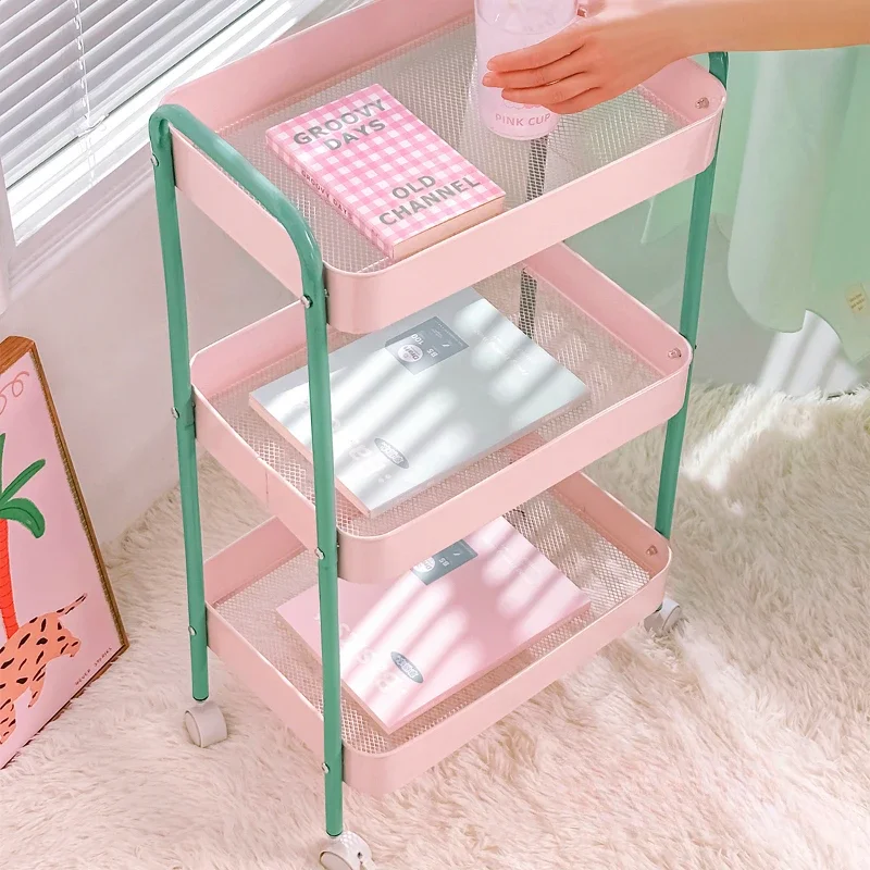 3 Layer Home Contrast Color Trolley Storage Shelf Multi layer Movable Trolley Cosmetics Snack Storage Rack Bathroom