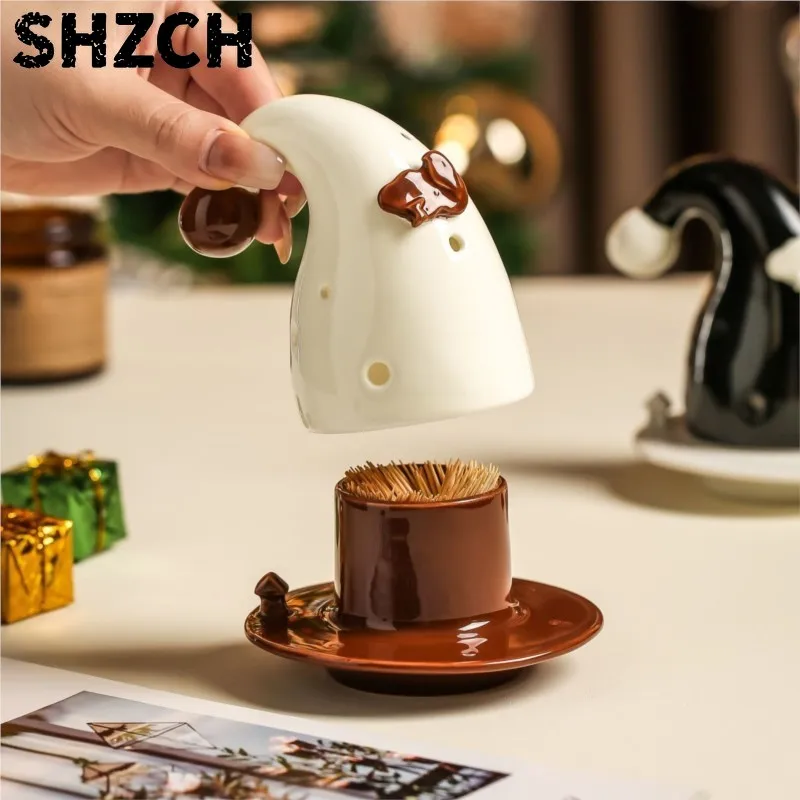 Magic Hat Shaped Ceramic Toothpick Tube Home Creative Toothpick Can Cotton Swab Can Dental Floss Tube Toothpick Storage BoxZI837