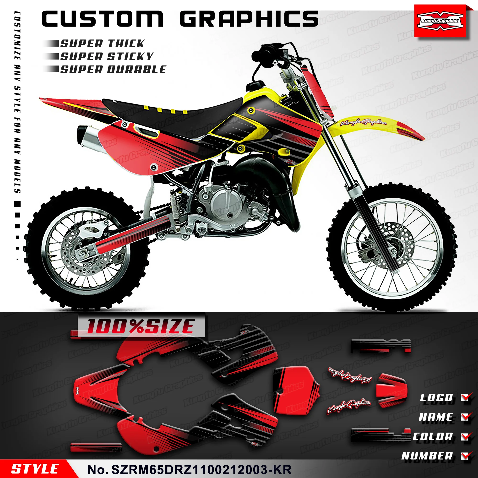 KUNGFU GRAPHICS MX Stickers Racing Graphics for Suzuki RM65 &DRZ110 02 03 04 05 06 07 08 09 10 11 12, SZRM65DRZ1100212003-KR