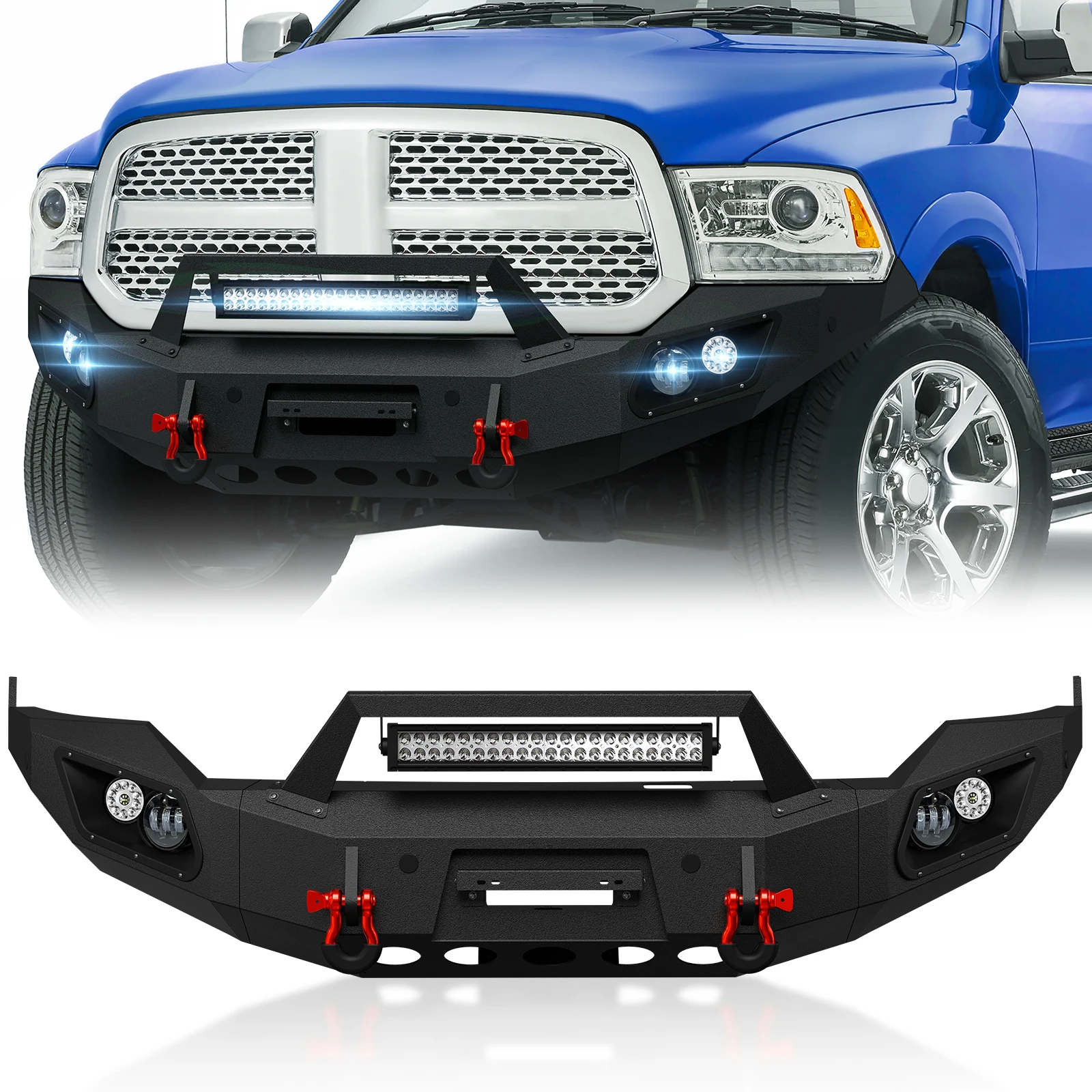 

Front Bumper with Winch Plate, Sensor Holes & License Plate Bracket for 2013-2018 Ram 1500 (Exclude Rebel) & 2019-2024 Classic