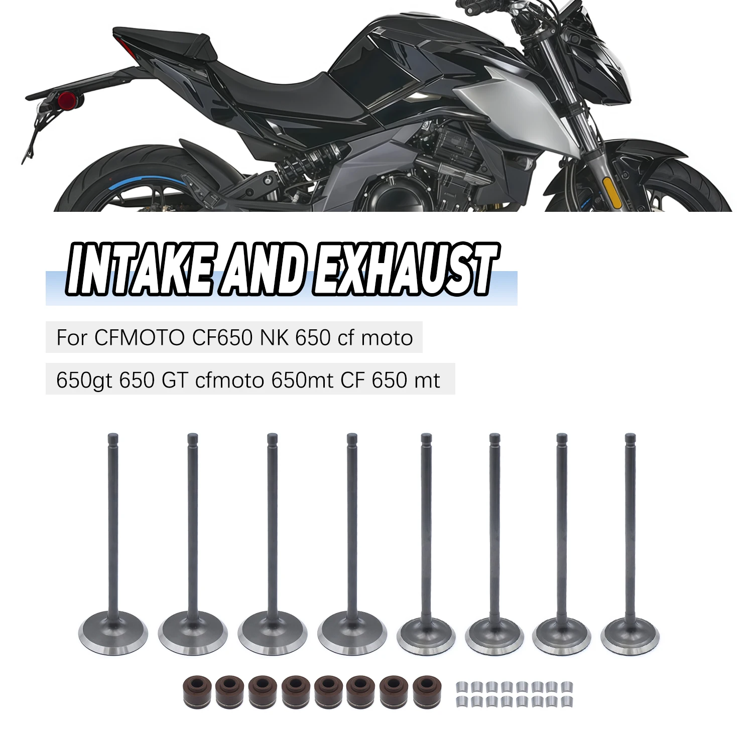 

Комплект уплотнителей клапанов впускного и выпускного коллекторов для мотоциклов CFMOTO CF650 NK 650, 650GT, 650MT
