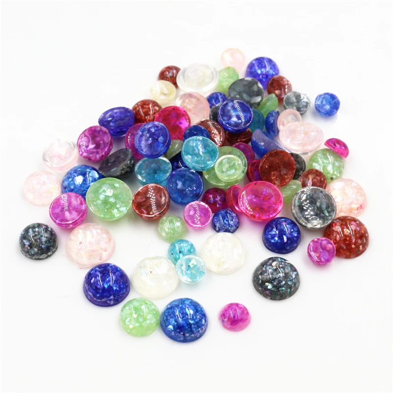 New Style 6mm 8mm 10mm 12mm 14mm 16mm 18mm 20mm  Mix Colors Built-in Real Shells Style Flat back Resin Cabochons