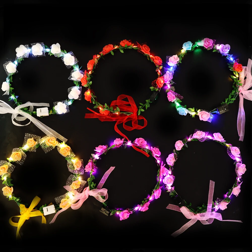 LED Headband Garland Gilr Glowing Garland Headband Wedding Party Luminous Garland Hairband Crown Flower Wreath Light Decoration