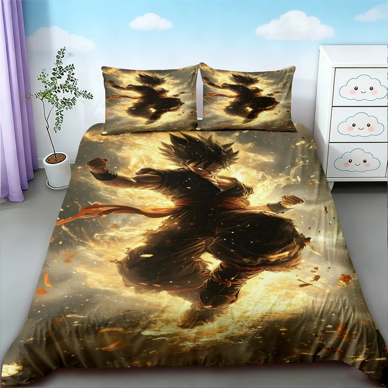Teens Cartoon Duvet Cover Dragon Ball Goku Bedding Set Queen King Size for Bedroom Home Dormitory Decor Birthday Gifts view 5