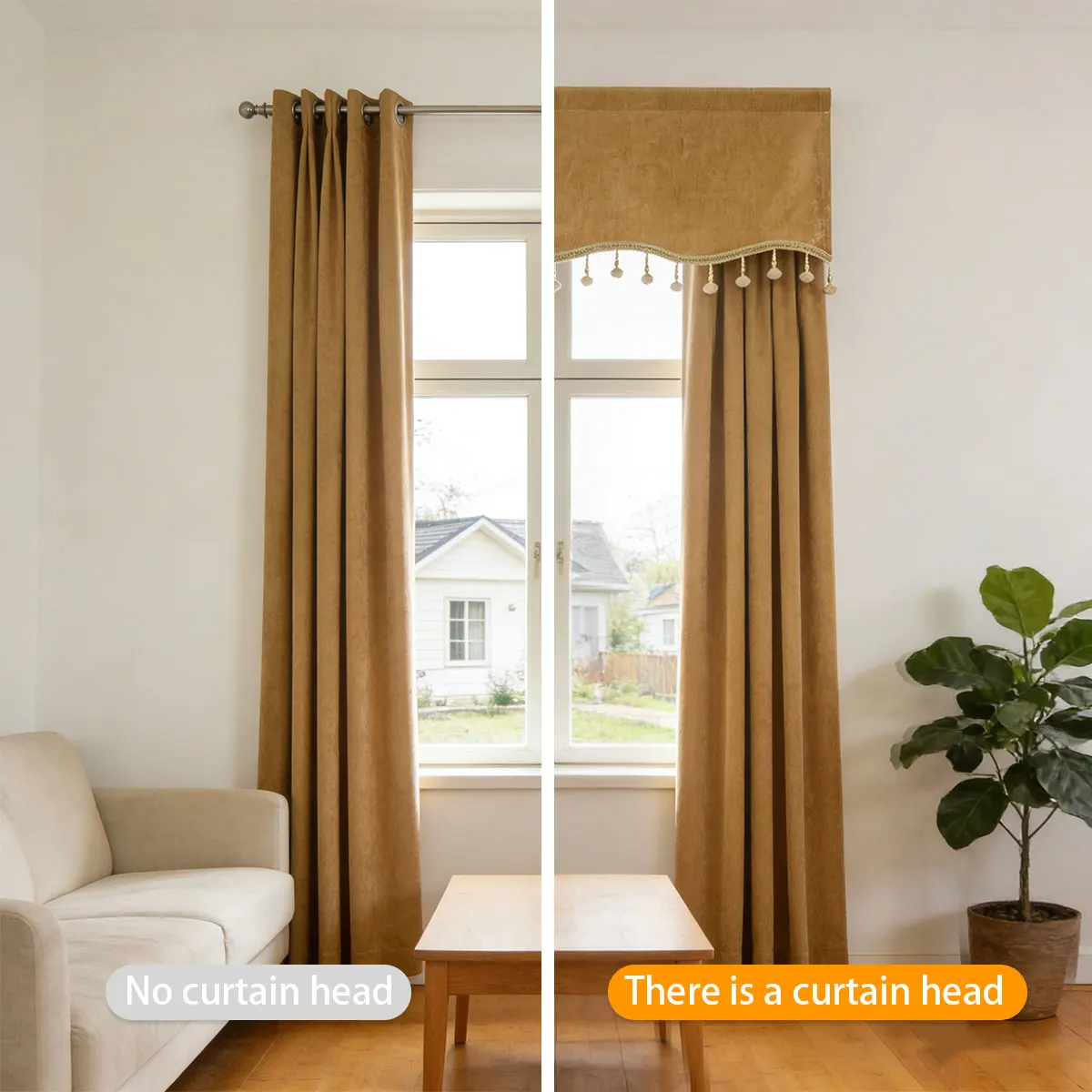1 Piece Caramel Velvet Beaded Window Valance, French Vintage Mid-century Style, Wave Edge Curtain Valance for Curtain Track Cove