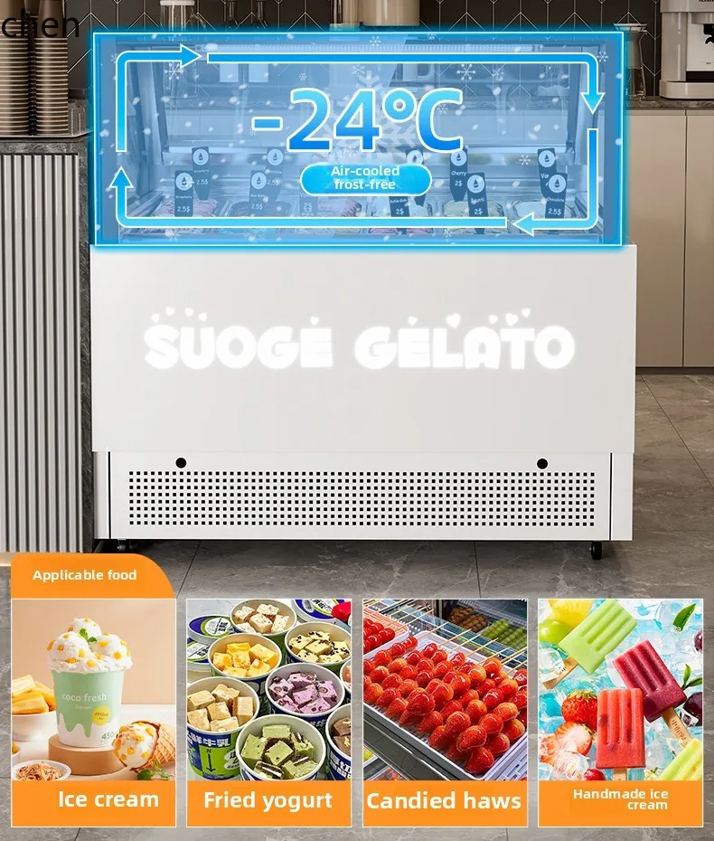 ตู้โชว์ไอศกรีม ZML ตู้แช่แข็งระบายความร้อนด้วยอากาศเชิงพาณิชย์ ตู้แช่แข็งอุณหภูมิต่ําไอศกรีมทํามือ