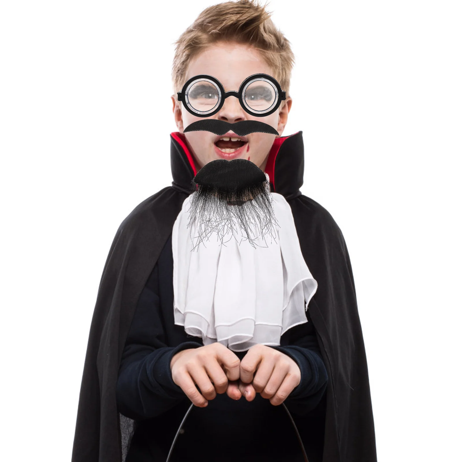 2 Sets Halloween Fake Beard Performance Decor Handlebar Mustache Cosplay Polyester Elder