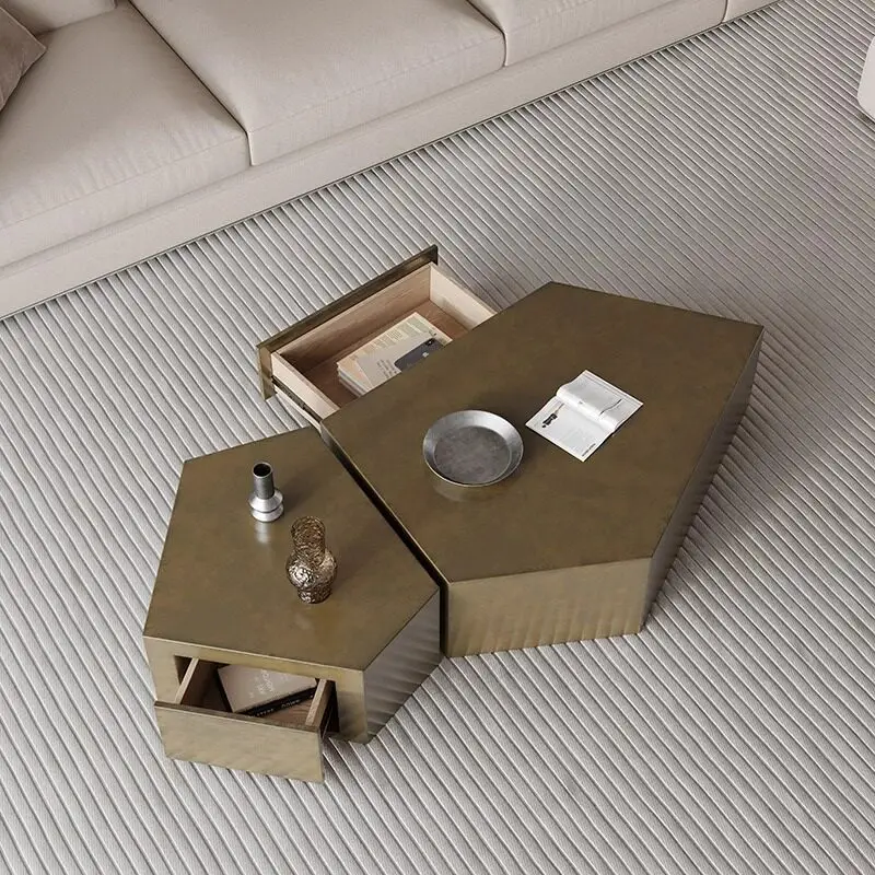 Modern simple bronze brushed coffee table combination stainless steel living room