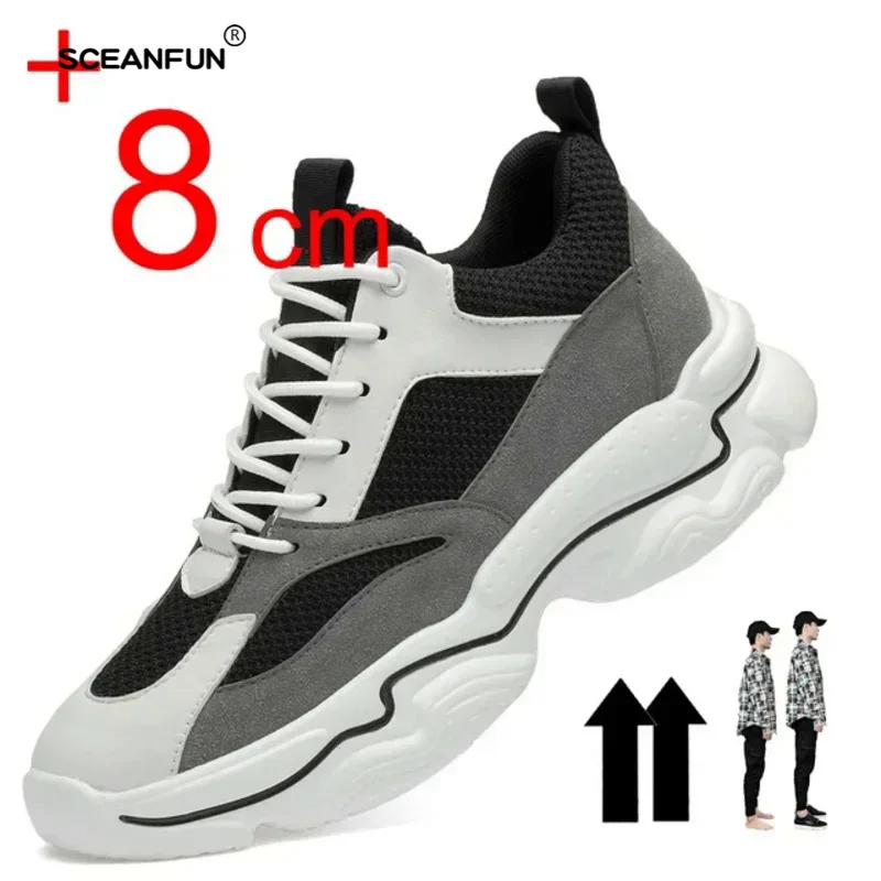 Tênis de Elevador de Salto Escondido Masculino, Sapatos Respiráveis, Designer de Elevador Esportivo, Moda, Aumento de Altura, Casual, 8cm