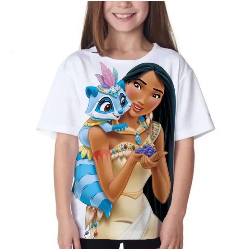 2024 New Summer Disney Cartoon Movie Moana Girls Cartoon T-Shirts Kids Short Sleeve Fashion Tees Tops Children Casual TShirts