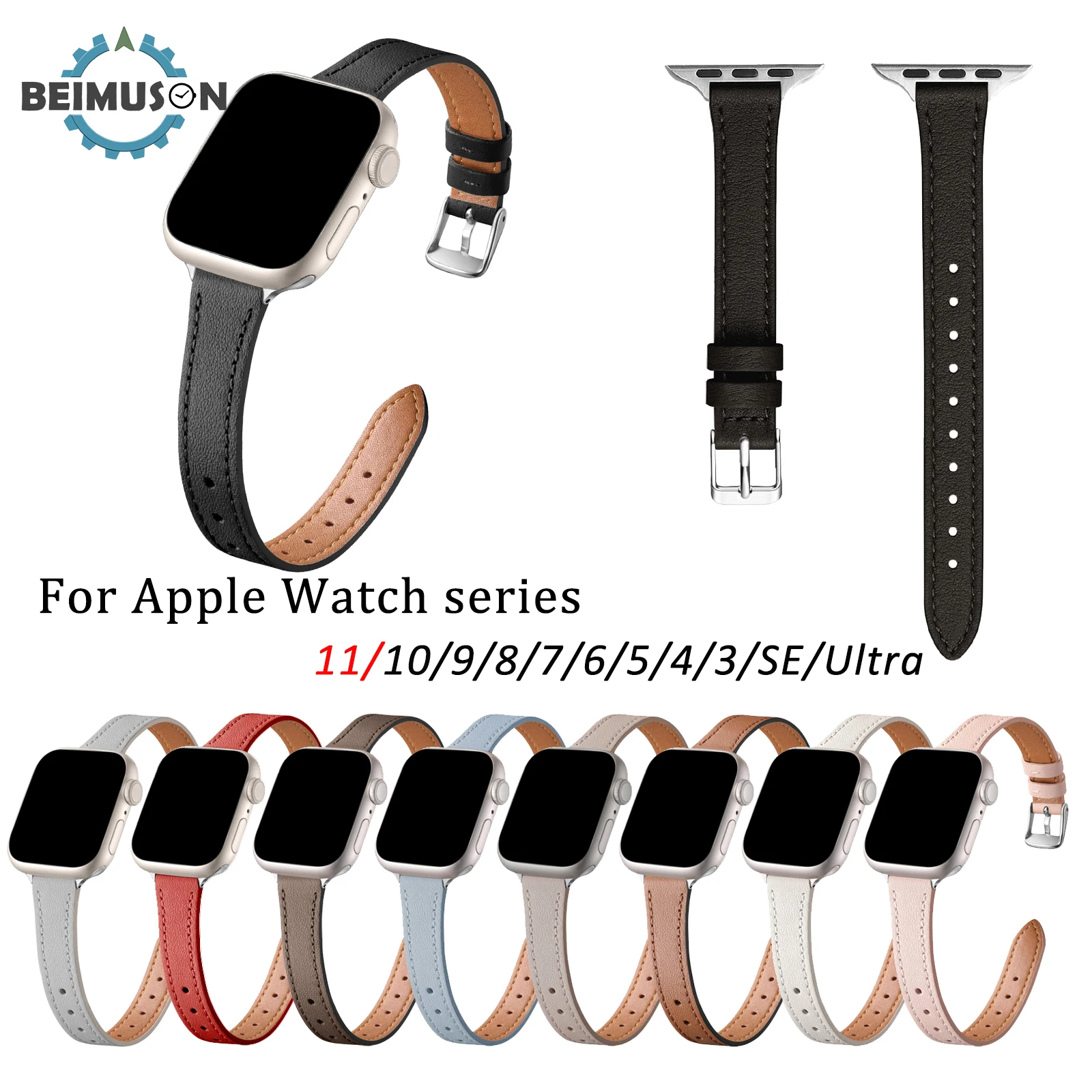 für Apple Watch Series 11/10/9/8/7/6/5/4/3/SE/Ultra, hochwertiges PU-Lederarmband, leicht, atmungsaktiv, modisch, für Damen