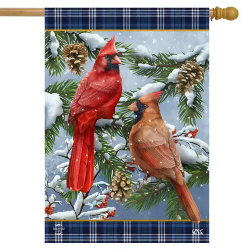 Wintertime Cardinal Pair House Flag 40